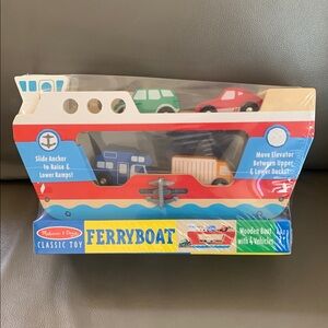 Melissa & Doug Classic Toy Wooden Ferryboat with 4 Vehicles Pretend Play